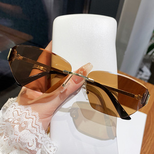 <b>Frameless</b> Polygonal Fashion Sunglasses Pc <b>Frame</b> Black Lens Uv400 Women's Sunshades Type 3 Protection - Product Image 2