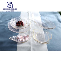 Assiette en verre sodocalcique écologique vintage de luxe avec bord doré, diamètre 20,5 cm, transparente, logo personnalisé, promotionnelle
