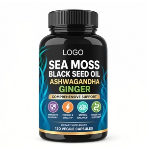 Capsules en gros sous marque privée d'Ashwagandha, Gingembre, Shilajit, Mousse de mer biologique, Huile de Nigelle, Sureau 7000mg pour le soutien immunitaire - Product Image 1