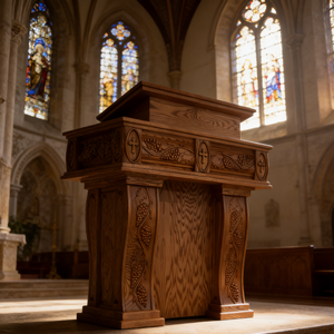Pupitre d'église <span class=keywords><strong>en</strong></span> <span class=keywords><strong>bois</strong></span> avec sculptures complexes, fabrication professionnelle pour les églises missionnaires - Product Image 5