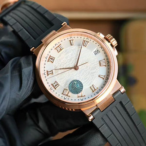 Reloj de Hombre de Alta Gama, Automático, con Fecha, Luminoso, Resistente al Agua, Cristal de Zafiro, Esfera con Patrón de Ondas Plateadas, Correa de Goma Negra - Product Image 2