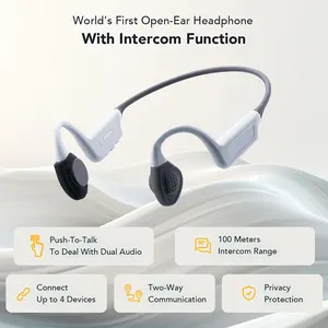 Earphone PTT bluetooth telinga terbuka, headset nirkabel IPX6 tahan air, headphone konduksi tulang untuk walkie talkie dan olahraga