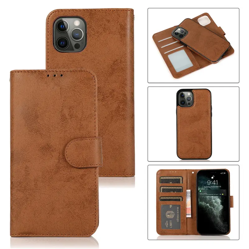 Luxe Pu Leather Afneembare 2 In 1 Magnetische Portemonnee Flip Telefoon Case Voor Iphone 13 Pro