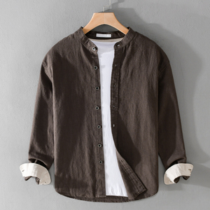 Nuovo elegante tessuto <span class=keywords><strong>di</strong></span> <span class=keywords><strong>lino</strong></span> e cotone a maniche lunghe con colletto ribassato tinta unita ODM & OEM Chemise Homme En Lin Et Coton Man Shirt - Product Image 6