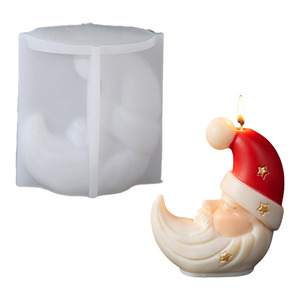 Moule à bougie de Noël 3D en silicone en forme de Père Noël et de lune pour la fabrication de savon, bougies, résine époxy, cire, artisanat DIY et pâtisserie - Product Image 3