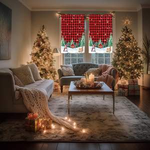 Rideaux de Noël pour <span class=keywords><strong>cuisine</strong></span>, style ferme, à carreaux Buffalo, courts, 2 panneaux, personnalisables - Product Image 5