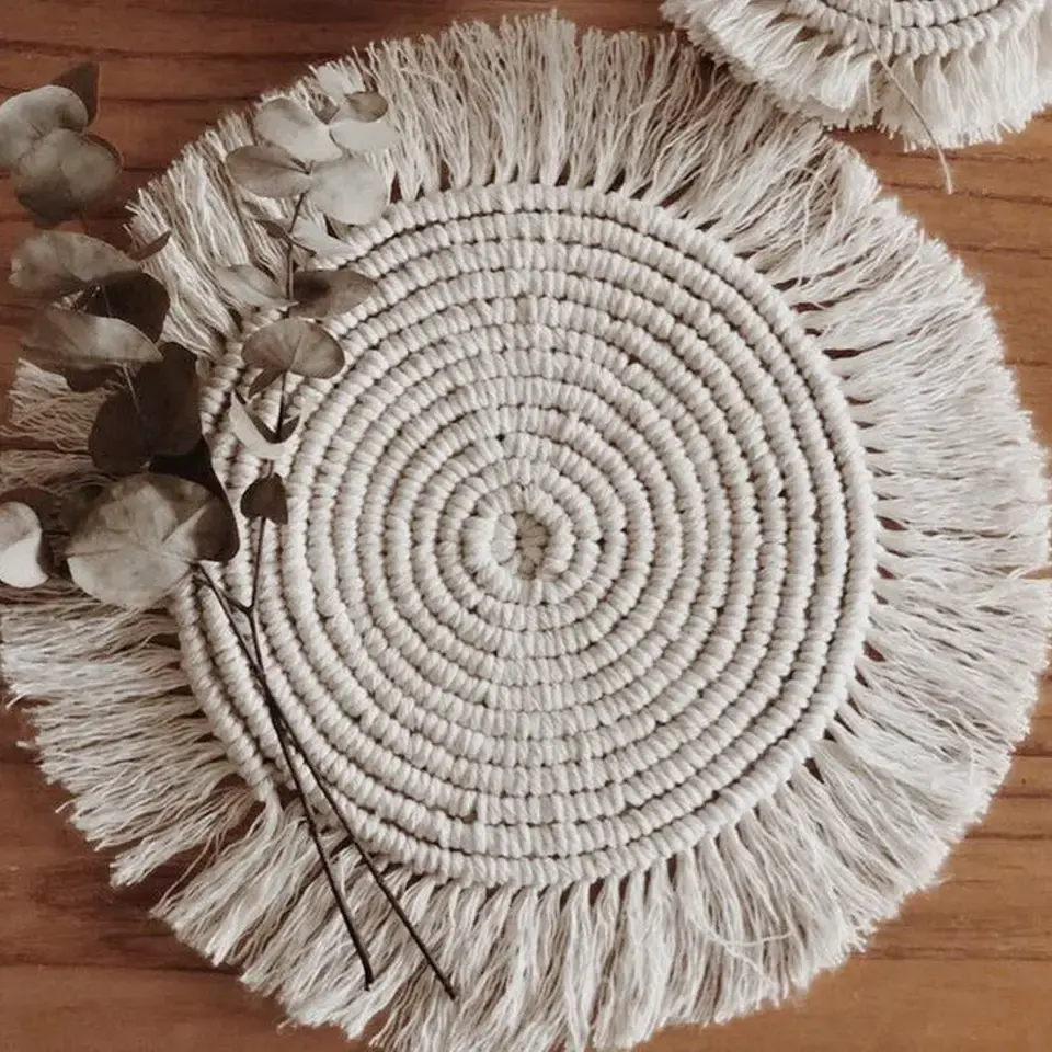 Tovaglietta in corda di cotone intrecciata termica antiscivolo naturale ecologica rotonda tessuta a mano decorazione della tavola decorazioni per la casa