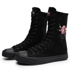 Bottes mi-hautes pour femmes, motifs roses, automne-hiver, chaussures de loisirs et d'extérieur confortables, à lacets sur le devant et fermeture éclair latérale, chaussures d'hiver - Product Image 6