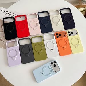 Liquid Silicone <b>Phone</b> Case With Magnetic <b>Ring</b> Stand For Iphone 13 14 Pro Max Solid Color Simple Design - Product Image 2