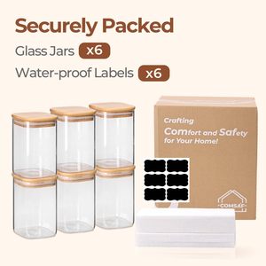 Custom Laser Carving logo <b>Stackable</b> Square Borosilicate Glass Spice <b>Storage</b> <b>Containers</b> Jar With Airtight Bamboo Lid - Product Image 6