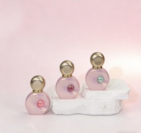 Botol Kaca Gel Kuku Huanyu KY118 12ml Warna Pink Putih dengan Cetakan Sutra Lingkaran, Dilengkapi Kuas dan Tutup, Botol Cat Kuku Kosong