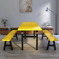 Ensemble de table à manger moderne 6 places avec structure en fibre de verre et métal, mobilier de cantine avec bancs pour l'école et les repas en extérieur