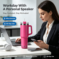 Gobelet isotherme à double paroi en acier inoxydable de 40 oz avec haut-parleur Bluetooth intégré et poignée, idéal pour la sublimation – Tasse de voyage vierge