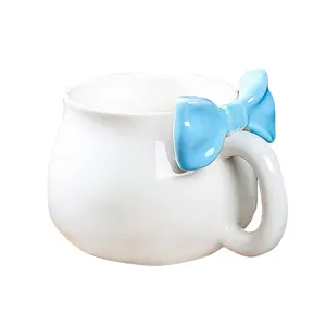 커플 마시는 컵 도자기 가정용 우유 머그 커피 잔 찻잔 세라믹 창조적 인 빨간 나비 매듭 손잡이 컵