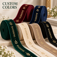 Ruban en velours décoratif pour emballage de vêtements, avec logo personnalisé en feuille d'or, impression textile, couleur OEM
