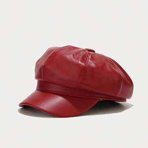 Béret de créateur pour femme, style rétro britannique, en cuir PU, casquette gavroche unie, décontractée pour l'automne-hiver, idéale pour les fêtes et les activités en extérieur - Product Image 5