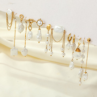 Anting Mutiara Barok Multi Gaya Emas, Anting Hoop Stainless Steel, Anting Gantung, Perhiasan Elegan untuk Wanita, Pengantin, dan Sehari-hari