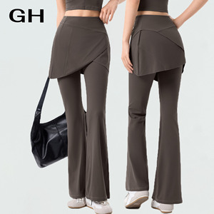 Pantalones de <span class=keywords><strong>Yoga</strong></span> 2 en 1 GH de Color Sólido, Pantalones Acampanados de Cintura Alta, Leggings Delgados para Mujer, Pantalones Falda Deportivos para Exteriores con Cierre Elástico - Product Image 1