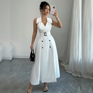 <span class=keywords><strong>Robe</strong></span> longue trapèze élégante <span class=keywords><strong>pour</strong></span> femme, col en V, sans manches, double boutonnage, <span class=keywords><strong>ceinture</strong></span> à nouer, <span class=keywords><strong>taille</strong></span> <span class=keywords><strong>haute</strong></span>, couleur unie, <span class=keywords><strong>pour</strong></span> le bureau et le quotidien - Product Image 5