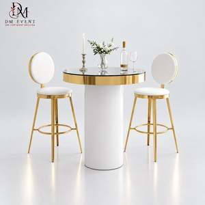 Custom <b>White</b> and Gold Stainless Steel <b>Round</b> Cylinder Cocktail <b>Table</b> with Mirrored Tempered Glass Top for Wedding Receptions - Product Image 1