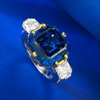 Nouvelle bague en argent S925 avec zircon incrusté de 12*12 en saphir royal européen et américain