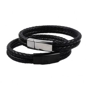 Bracelet en cuir véritable à 3 couches pour homme avec fermoir magnétique, bijoux de main tressés multicouches populaires, bracelets promotionnels - Product Image 1