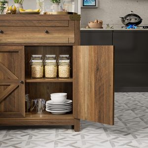 Coffee bar Gabinete Farmhouse locker con cajones y estantería ajustable Barn Door Locker (marrón) - Product Image 3