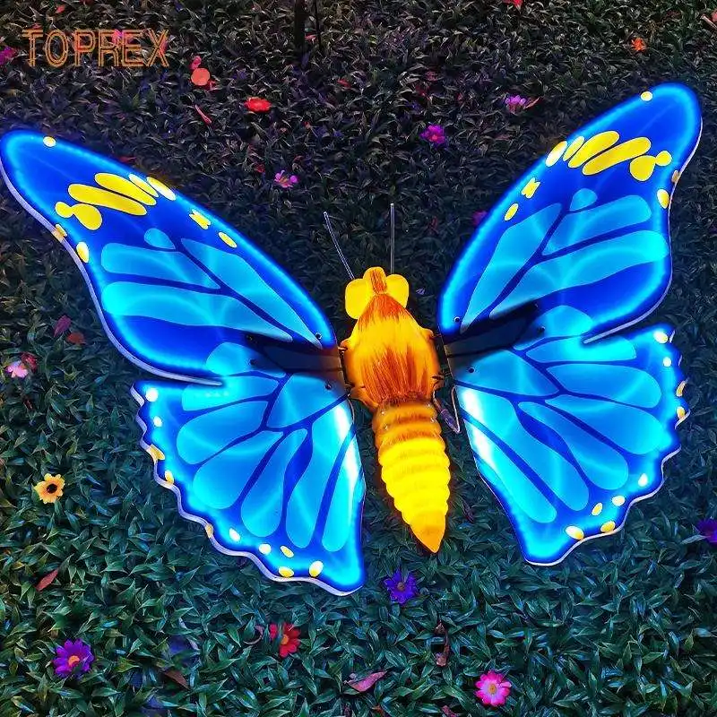 Dekorasi kupu-kupu 3D rumah taman Natal Led tahan air luar ruangan lampu dapat dilepas dekorasi perlengkapan pesta kupu-kupu biru