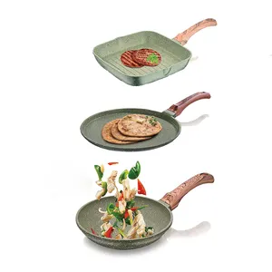 Forged3pzs-sartén para freír, conjunto de utensilios de cocina de inducción de piedra de mármol verde antiadherente