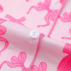 Conjunto de Pijama Personalizado a Rayas para Mujer, Manga Corta, Lazo Rosa, Estampado de Letras, Ropa de Dormir de Verano, Pijama Bonito para Chicas - Product Image 5