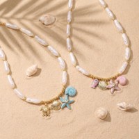 Collier tendance personnalisé en gros, style île marine, perles colorées, thème océanique, pendentifs animaux marins en émail, breloques mode