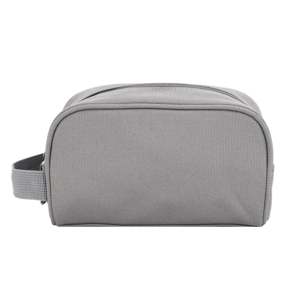Simple Fashion Durable Retangular Zippered Plain Canvas Cotton Toiletry Bag Travel Wash Pouch Storage With Handle For Men