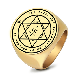 Anillo de Acero Inoxidable 316, Ego Servi Dei Beneplacitum Et Abundancia, Vau Phocbus Rcgulus <span class=keywords><strong>Sol</strong></span> Eloah Shemesh, Amuleto, Talismán, Joyería - Product Image 1