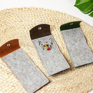 Custom Leather Fishing <b>Hook</b> Wallet <b>Snap</b> Button Felt Lining Tackle Pouch 10 Colors Portable <b>Hook</b> Storage OEM ODM Wholesale - Product Image 2