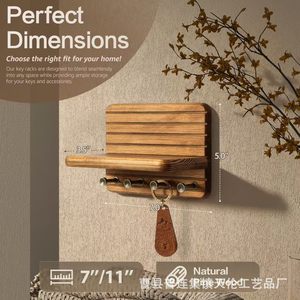 <b>Wooden</b> wall-mounted key rack for living room, suitable for home use, including door <b>hooks</b> and <b>coat</b> racks. - Product Image 4