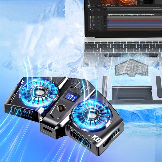 K8A Magnetic Semiconductor Mobile Phone Cooler Dual Cooling Fan Radiator Rapid Heat Sink for Ipad for Macbook Laptop Tablet
