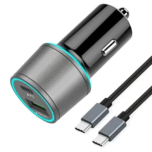 Adaptor Pengisi Daya Mobil Portabel 2 Port Tipe C USB PD 30W QC3.0 Ponsel Pengisian Cepat