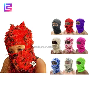 Groothandel Gebreide Bivakmuts Gezicht Knit Full Face Mask Cover Een Gat Designer Grazige Verontruste Balaclava Ski Mask