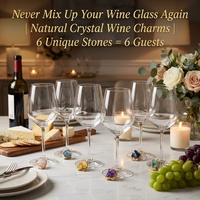 Ensemble de 6 breloques pour verre à vin en pierres précieuses naturelles brutes, avec anneau doré, en Quartz rose, Améthyste, Citrine, Fluorite, coffret cadeau de luxe, vente en gros, OEM