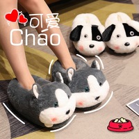 Nouvelles femmes en peluche coton ours pantoufles 3D imprimé dessin animé animaux imprime chaud noël maison chaussures en Stock