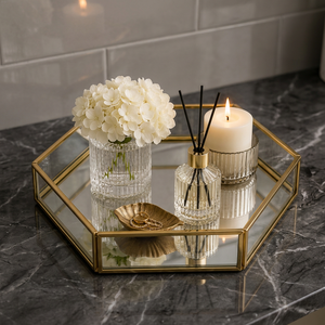 Modern Geometric Glass Tray With <b>Gold</b> <b>Frame</b> <b>Mirror</b> Surface Home Decor For Bathroom Indoor Use - Product Image 1