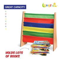 Étagère à livres personnalisable pour tout-petits Organisateur 5 étagères multicolores en tissu de nylon Rangement en bois pour enfants Porte-revues