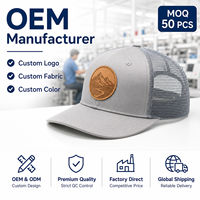 Gorra Trucker Unisex Personalizada con Parche de Cuero, Malla Transpirable de Algodón Gris Claro, Ajustable, Moderna, para Exteriores, Promocional