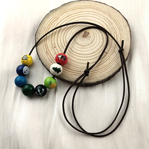 Collar de la Academia de Campamentos de Sangre Media de Annabeth Chase, Collar de Perlas de Madera con Estampado Colorido de Percy Jackson <span class=keywords><strong>Demigod</strong></span>, Collar de Cuerda de Cuero Marrón - Product Image 6