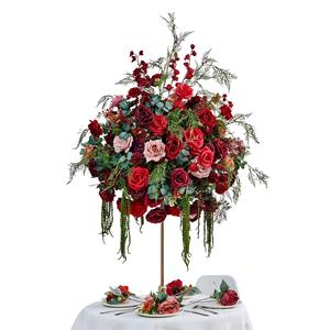 Centro de Mesa de Boda de Lujo con Bola de Flores Artificiales de Rosas Rojas de 60 cm, con Follaje y Velas, Decoración de Mesa - Product Image 6