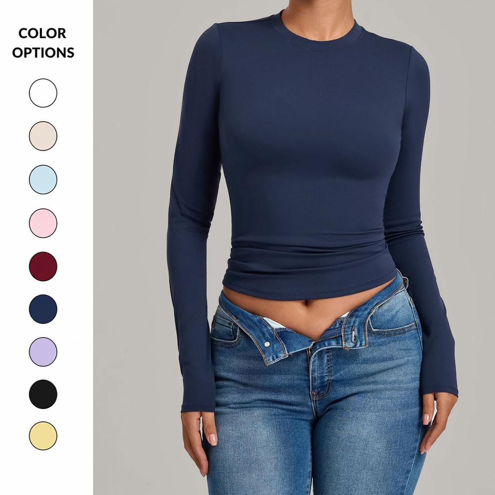 Aoyema Women Fitness Wear Tight Belly Long-sleeved Yoga Clothes High-intensity Fitness Pilates Running Sports Yoga Top