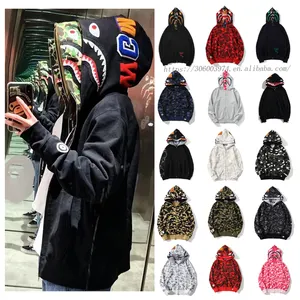 BAPE Shark Cotton Hoodie Street Fashion Camouflage Double Hooded  Jacket,CAMO Red 