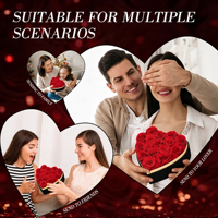Lot de 16 roses éternelles en boîte cœur avec collier, roses rouges pour la fête des Mères, anniversaire, Noël, Saint-Valentin