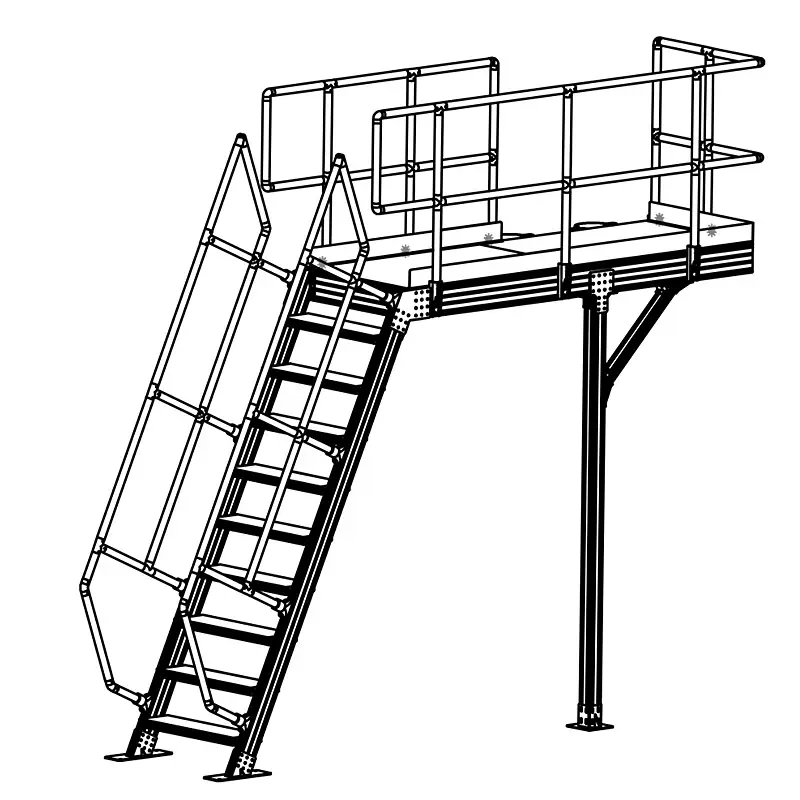 Industrial safety aluminum stairs walkways step platforms folding ladders with attachments feet leg leveler