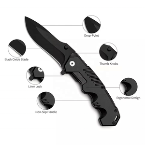 Cuchillo de Camping Plegable de Acero Inoxidable Negro, Herramienta Táctica de Bolsillo para Supervivencia y Caza - Product Image 2